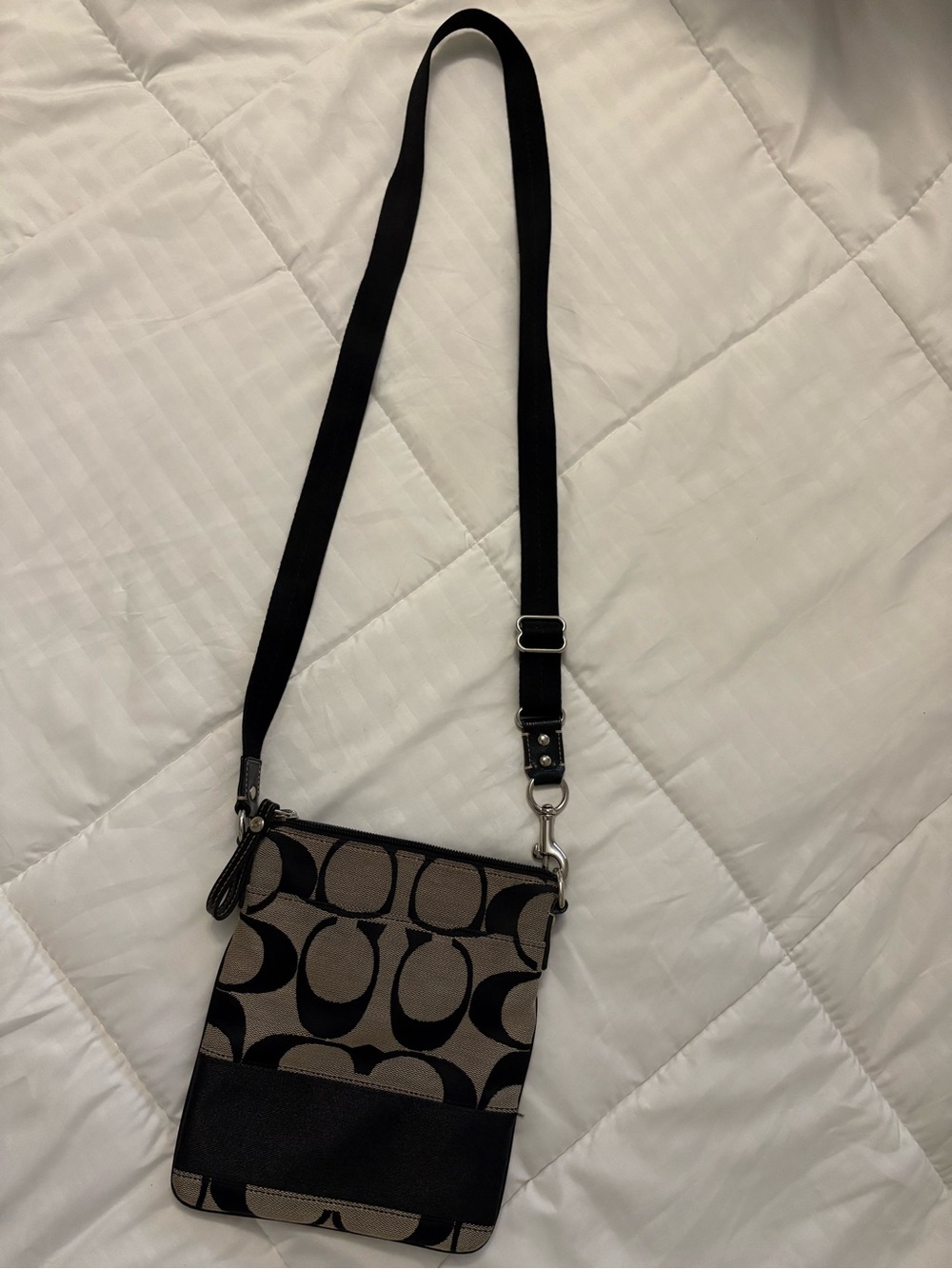Coach Black and Taupe Signature Crossbody Pouch